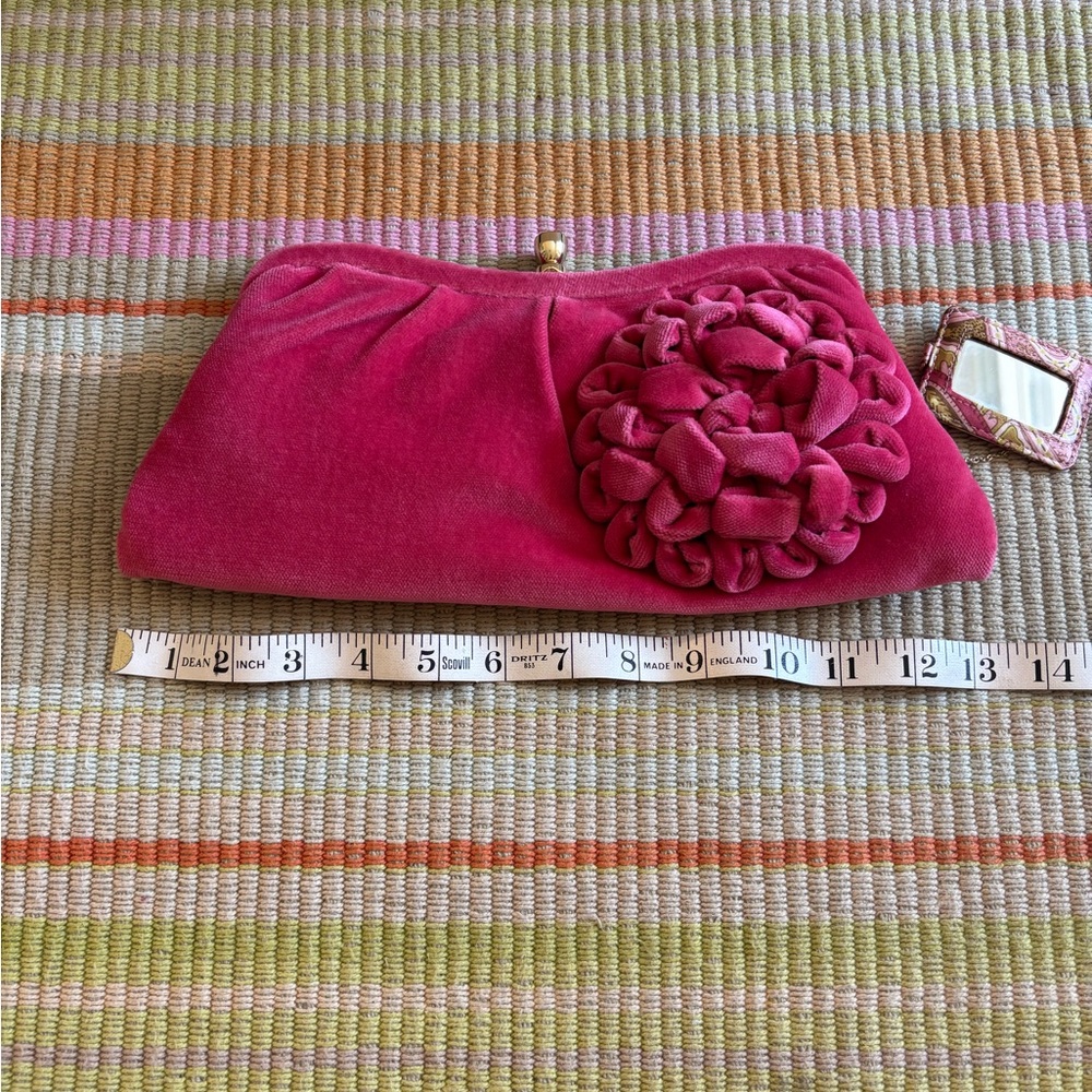 Banana Republic Pink Velvet Clutch with 3D Floral Design